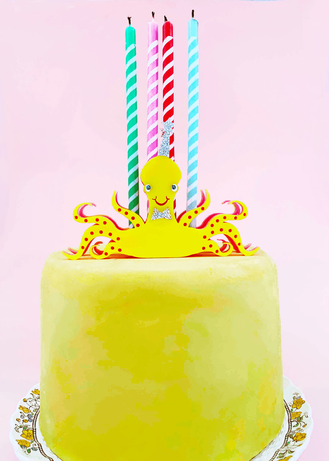 Octopus Birthday Candle Holder (Yellow)